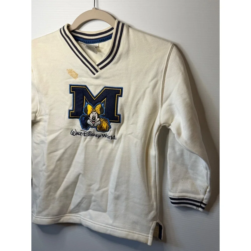 VTG Disney World‎ Minnie Mouse Youth Small 6/8 White Cheer Collegiate Sweatshirt